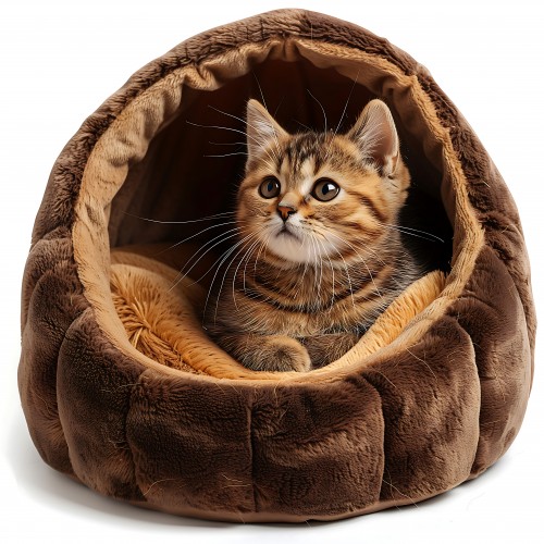 قطة بنية مرقطة صغيرة بعيون خضراء